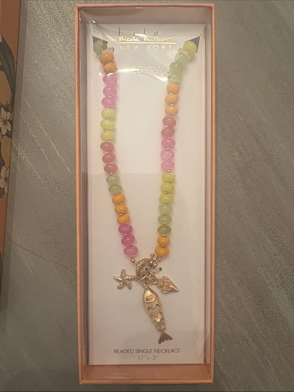Nicole Miller Multicolor Beaded Necklace with Gold Charms